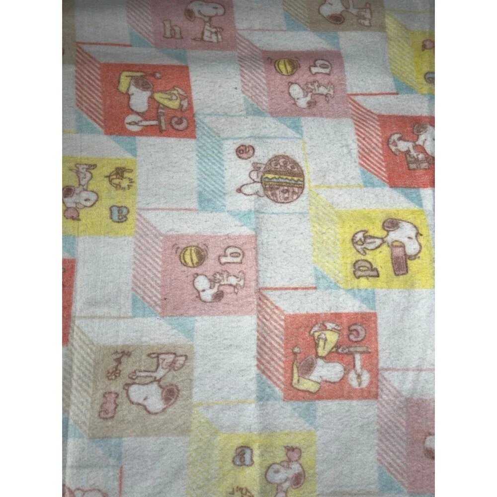 VTG Chatham Peanuts Snoopy Baby Blanket Fleece Crib Quilt ABCs Patchwork 40x40
